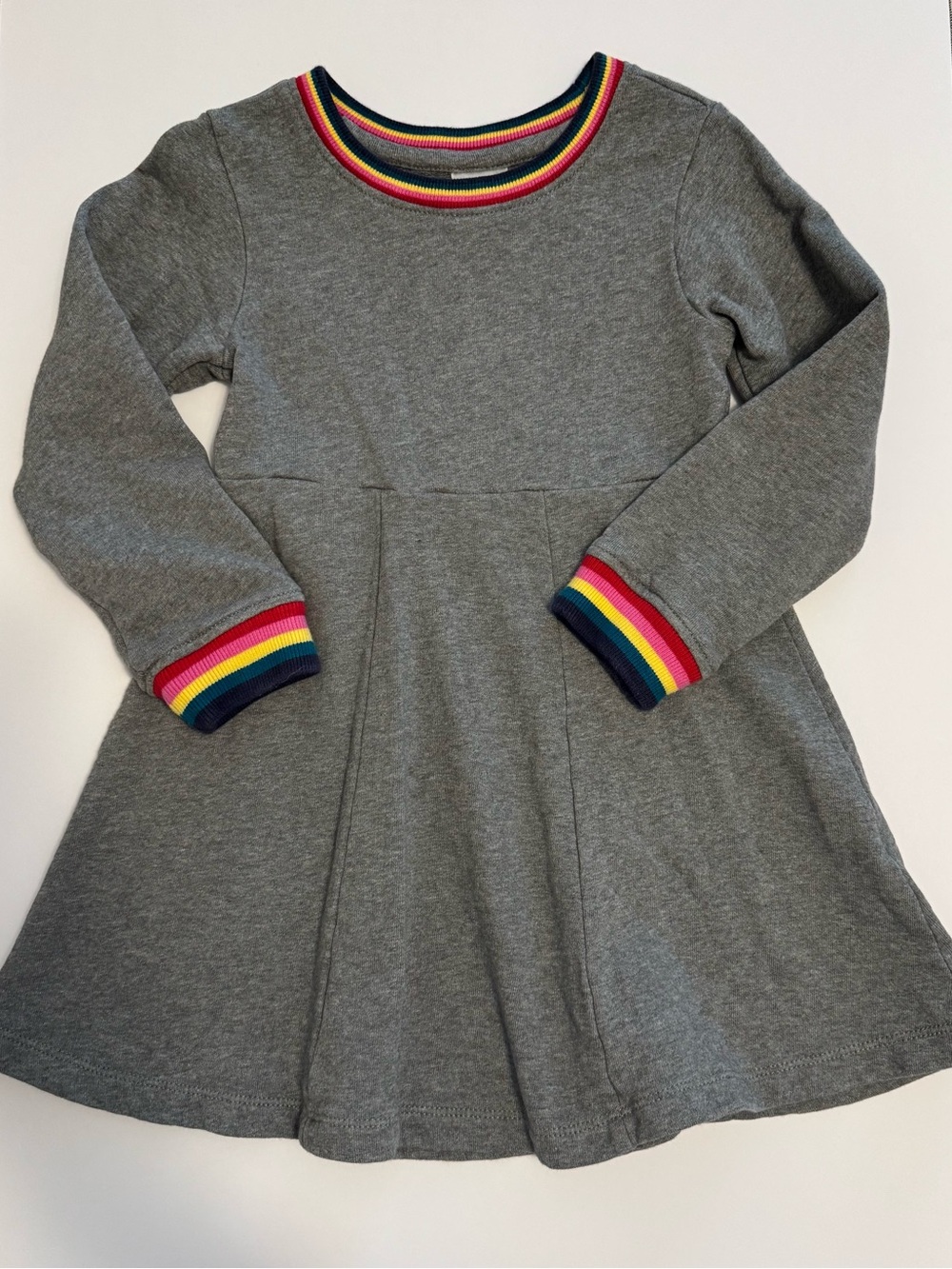 Hanna Andersson Gray Knit Dress with Rainbow Trim - 4